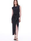 Dantes Slim Fit Midi Boy Sıfır Kol Bisiklet Yaka Sıyah gumus Elbise Dantes Slim Fit Midi Boy Sıfır Kol Bisiklet Yaka Sıyah gumus Elbise