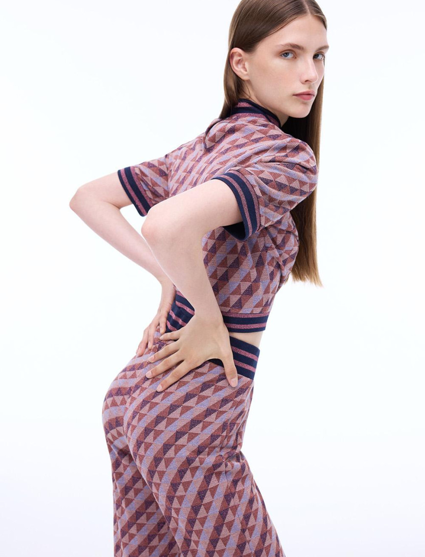 Alcors Slim Fit Geometrik Desen Crop Boy Takma Kol Bisiklet Yaka Bordo Bluz Alcors Slim Fit Geometrik Desen Crop Boy Takma Kol Bisiklet Yaka Bordo Bluz