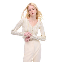 Triko Bele Oturan Kısa Boy Takma Kol V-Yaka Bej Hırka Triko Bele Oturan Kısa Boy Takma Kol V-Yaka Bej Hırka