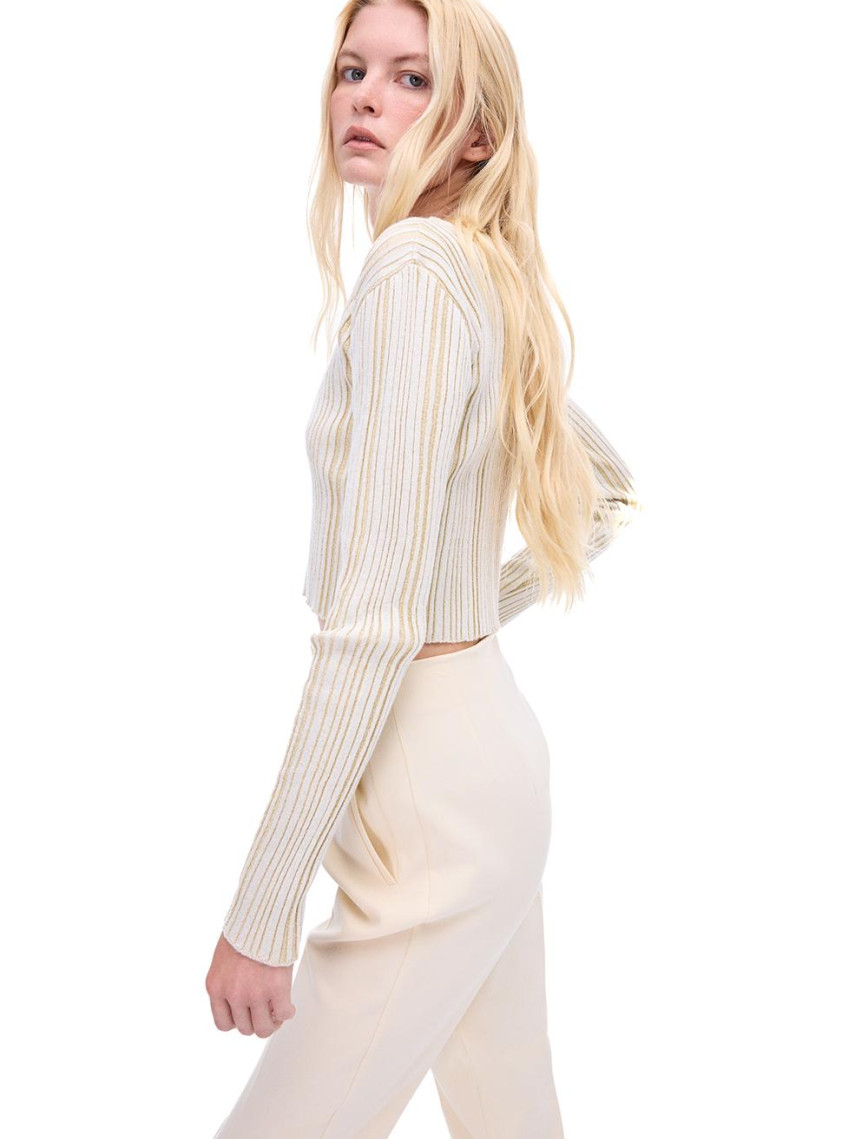 Triko Bele Oturan Kısa Boy Takma Kol V-Yaka Bej Hırka Triko Bele Oturan Kısa Boy Takma Kol V-Yaka Bej Hırka