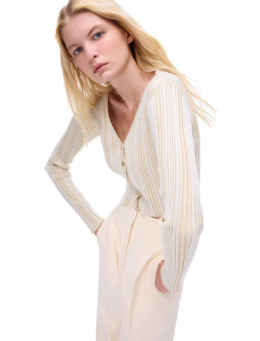 Triko Bele Oturan Kısa Boy Takma Kol V-Yaka Bej Hırka Triko Bele Oturan Kısa Boy Takma Kol V-Yaka Bej Hırka