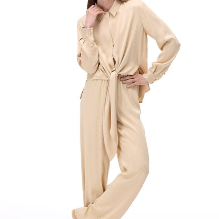 Mudita Regular Fit Standart Boy Takma Kol Gömlek Yaka Acık deve tuyu Gömlek