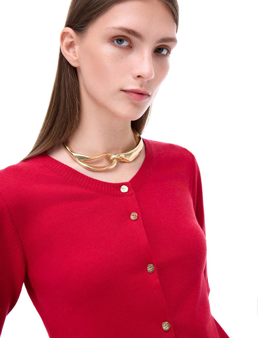 Triko Rahat Kalıp Standart Boy Takma Kol Bisiklet Yaka Kırmızı Hırka Triko Rahat Kalıp Standart Boy Takma Kol Bisiklet Yaka Kırmızı Hırka