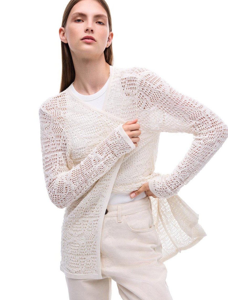 Triko Rahat Kalıp Basen Altı Boy Takma Kol Bej Hırka Triko Rahat Kalıp Basen Altı Boy Takma Kol Bej Hırka