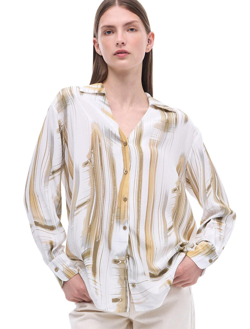 Serenity Regular Fit Soyut Desenli Standart Boy Takma Kol Gömlek Yaka Ekru Renk Kadın Gömlek Serenity Regular Fit Soyut Desenli Standart Boy Takma Kol Gömlek Yaka Ekru Renk Kadın Gömlek