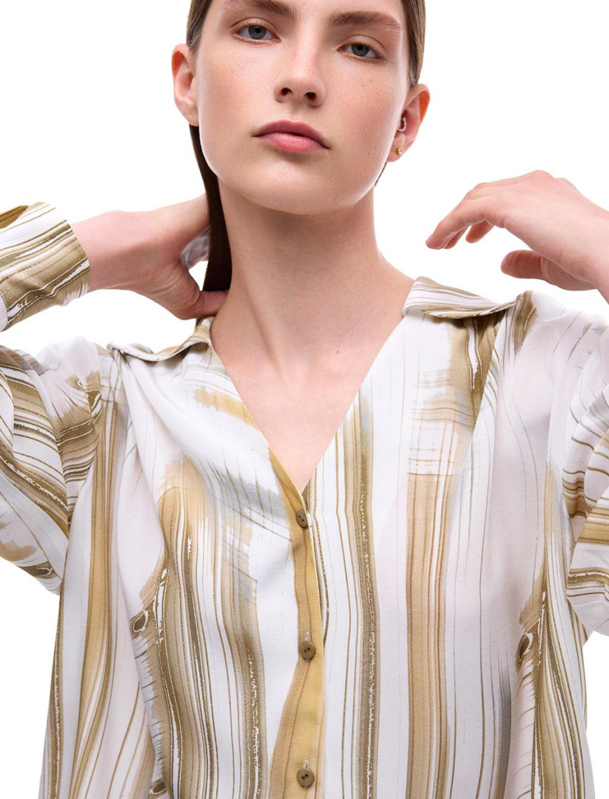 Serenity Regular Fit Soyut Desenli Standart Boy Takma Kol Gömlek Yaka Ekru Renk Kadın Gömlek Serenity Regular Fit Soyut Desenli Standart Boy Takma Kol Gömlek Yaka Ekru Renk Kadın Gömlek