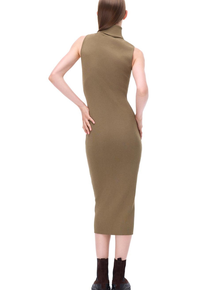 Triko Slim Fit Diz Altı Kolsuz Balıkçı Yaka Hakı Elbise Triko Slim Fit Diz Altı Kolsuz Balıkçı Yaka Hakı Elbise