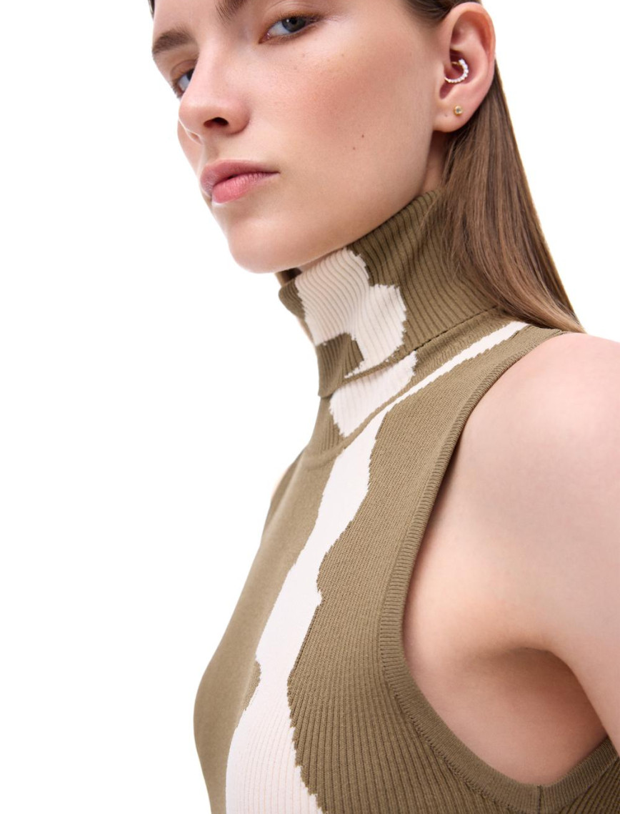 Triko Slim Fit Diz Altı Kolsuz Balıkçı Yaka Hakı Elbise Triko Slim Fit Diz Altı Kolsuz Balıkçı Yaka Hakı Elbise