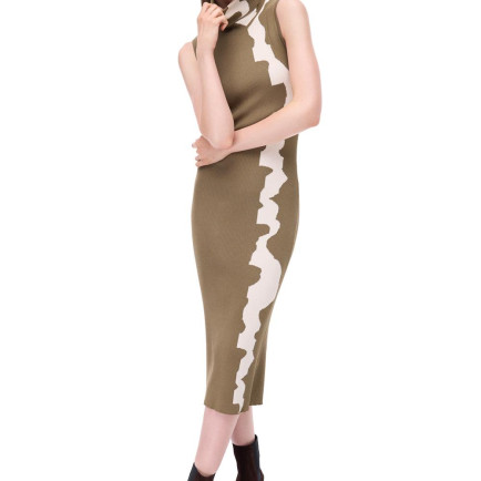 Triko Slim Fit Diz Altı Kolsuz Balıkçı Yaka Hakı Elbise Triko Slim Fit Diz Altı Kolsuz Balıkçı Yaka Hakı Elbise