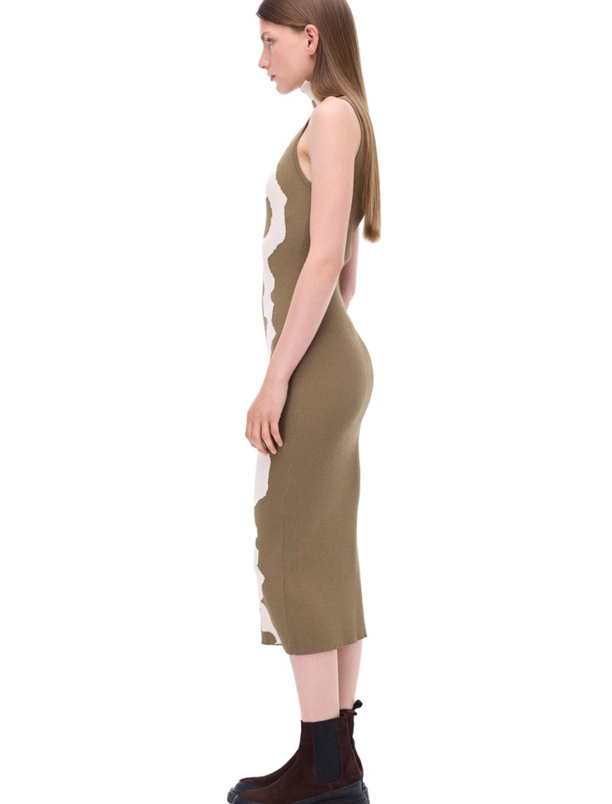 Triko Slim Fit Diz Altı Kolsuz Balıkçı Yaka Hakı Elbise Triko Slim Fit Diz Altı Kolsuz Balıkçı Yaka Hakı Elbise