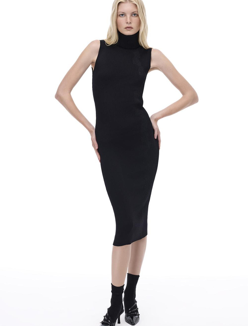 Triko Slim Fit Diz Altı Kolsuz Balıkçı Yaka Hakı Elbise Triko Slim Fit Diz Altı Kolsuz Balıkçı Yaka Hakı Elbise