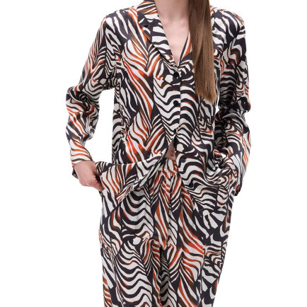 Suadade Regular Fit Takma Kol Erkek Yaka Çok Renkli Kadın Gömlek