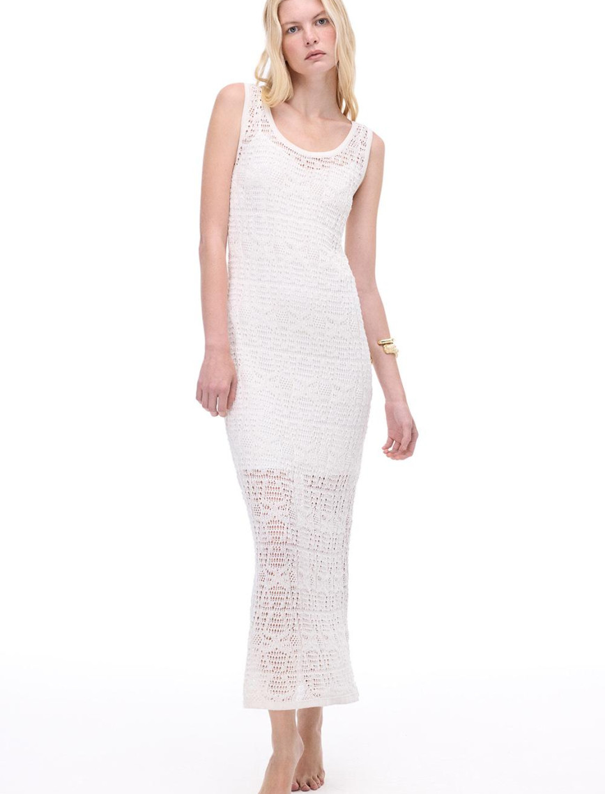 Triko Bele Oturan Bilek Boy Kolsuz U Yaka Bej Elbise Triko Bele Oturan Bilek Boy Kolsuz U Yaka Bej Elbise