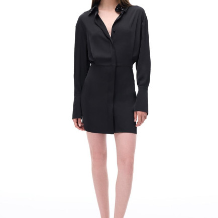 Pandoras Regular Fit Diz Üstü Düşük Kollu Gömlek Yaka Siyah Elbise Pandoras Regular Fit Diz Üstü Düşük Kollu Gömlek Yaka Siyah Elbise