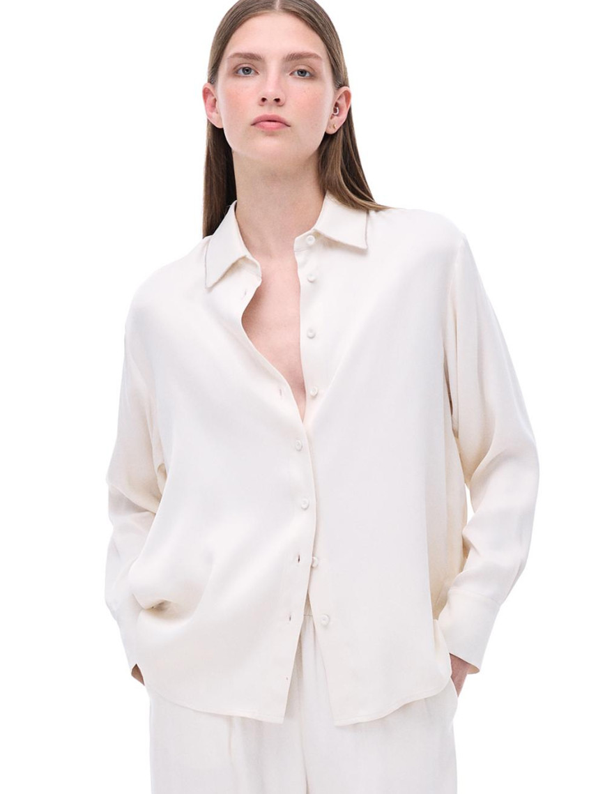 Safira Rahat Kalıp Düşük Kollu Gömlek Yaka Ekru Renk Kadın Gömlek Safira Rahat Kalıp Düşük Kollu Gömlek Yaka Ekru Renk Kadın Gömlek