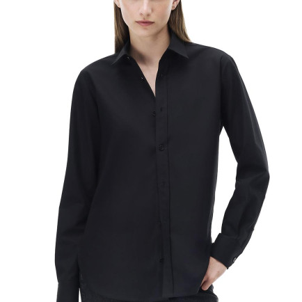 Amelias Regular Fit Standart Boy Takma Kol Gömlek Yaka Siyah Gömlek