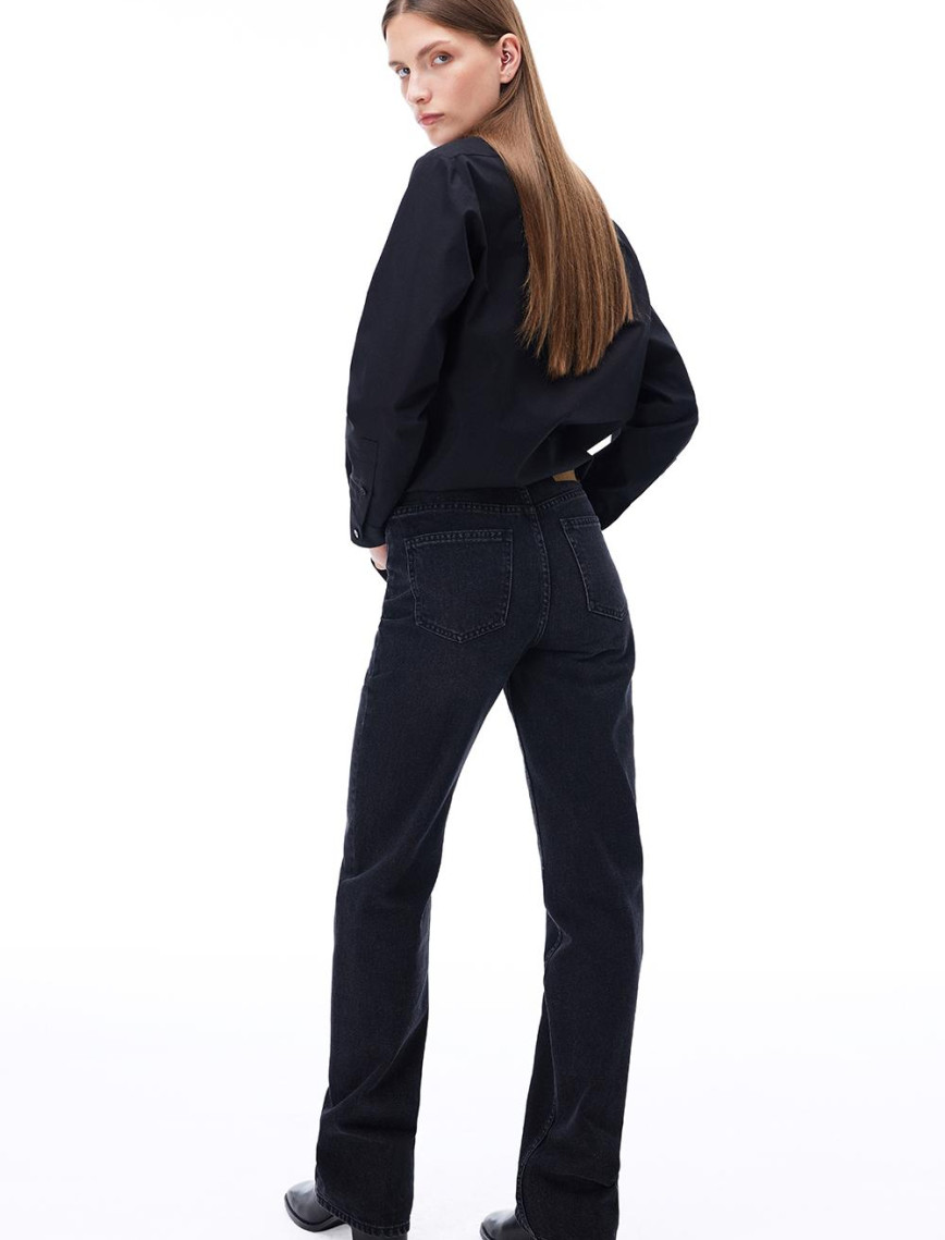 Amelias Regular Fit Standart Boy Takma Kol Gömlek Yaka Siyah Gömlek