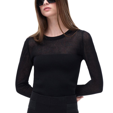 Triko Slim Fit Standart Boy Takma Kol Bisiklet Yaka Siyah Bluz