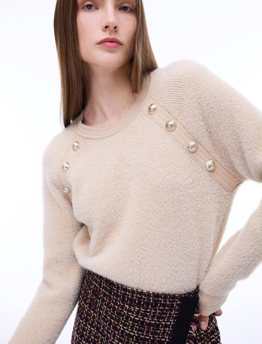 Triko Rahat Kalıp Standart Boy Reglan Kol Bisiklet Yaka Vizon Kazak Triko Rahat Kalıp Standart Boy Reglan Kol Bisiklet Yaka Vizon Kazak