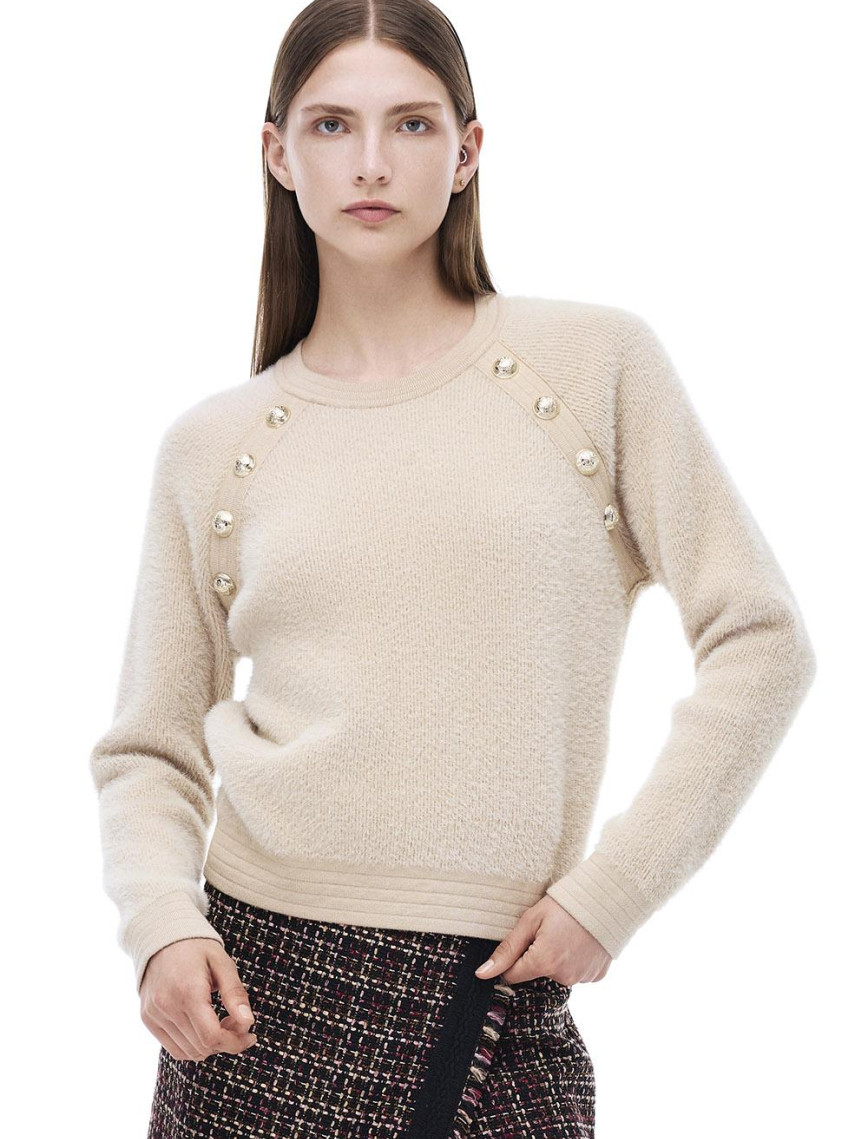 Triko Rahat Kalıp Standart Boy Reglan Kol Bisiklet Yaka Vizon Kazak Triko Rahat Kalıp Standart Boy Reglan Kol Bisiklet Yaka Vizon Kazak