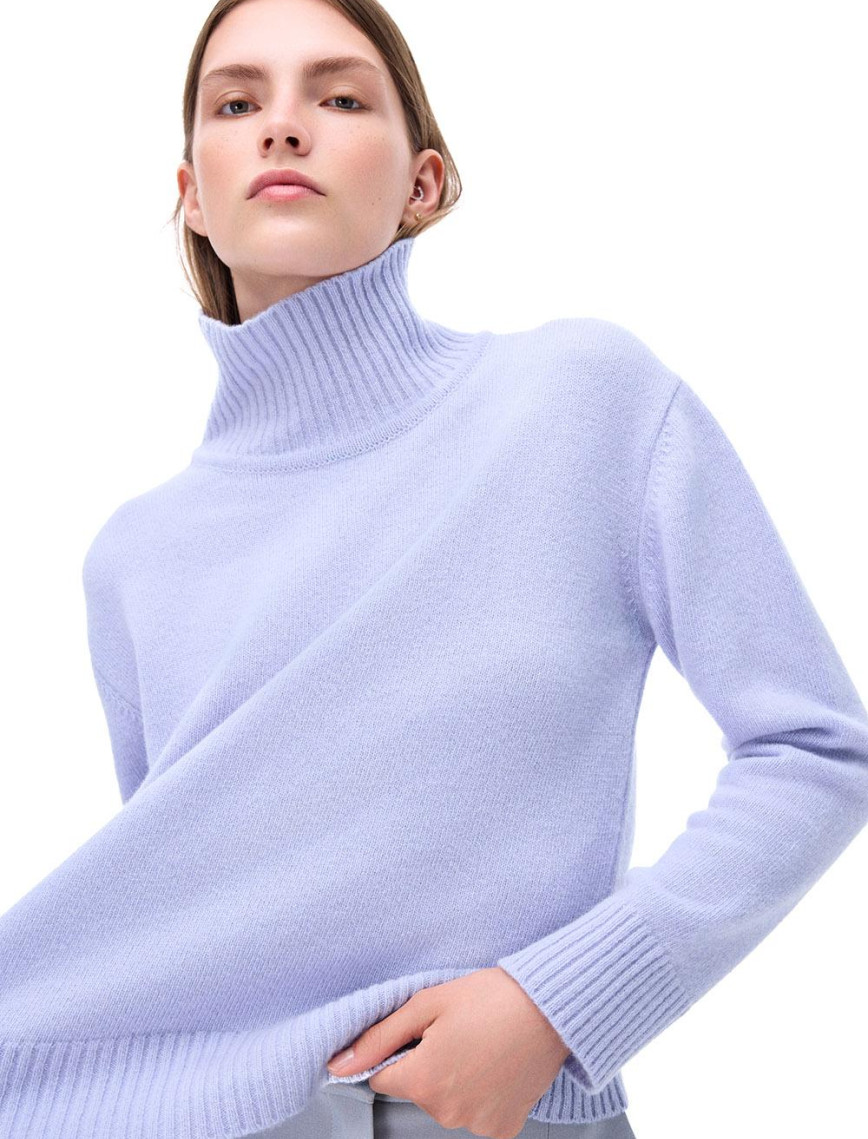 Triko Rahat Kalıp Standart Boy Düşük Kollu Dik Yaka Bebe mavısı Kazak Triko Rahat Kalıp Standart Boy Düşük Kollu Dik Yaka Bebe mavısı Kazak