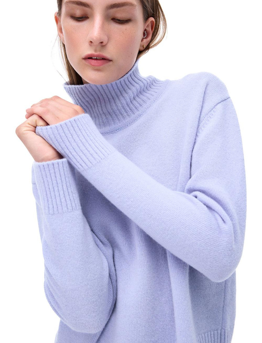 Triko Rahat Kalıp Standart Boy Düşük Kollu Dik Yaka Bebe mavısı Kazak Triko Rahat Kalıp Standart Boy Düşük Kollu Dik Yaka Bebe mavısı Kazak