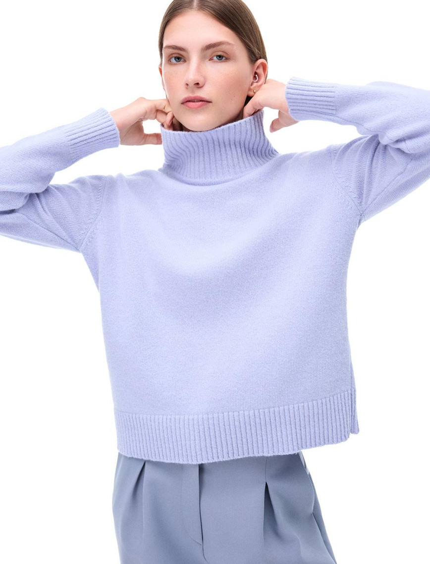 Triko Rahat Kalıp Standart Boy Düşük Kollu Dik Yaka Bebe mavısı Kazak Triko Rahat Kalıp Standart Boy Düşük Kollu Dik Yaka Bebe mavısı Kazak