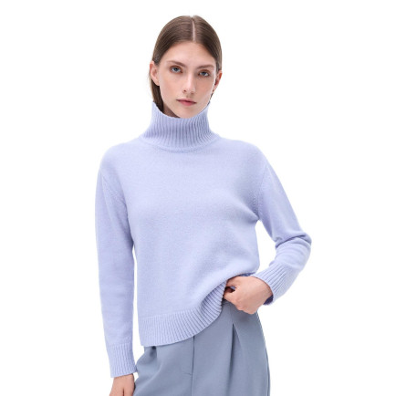 Triko Rahat Kalıp Standart Boy Düşük Kollu Dik Yaka Bebe mavısı Kazak