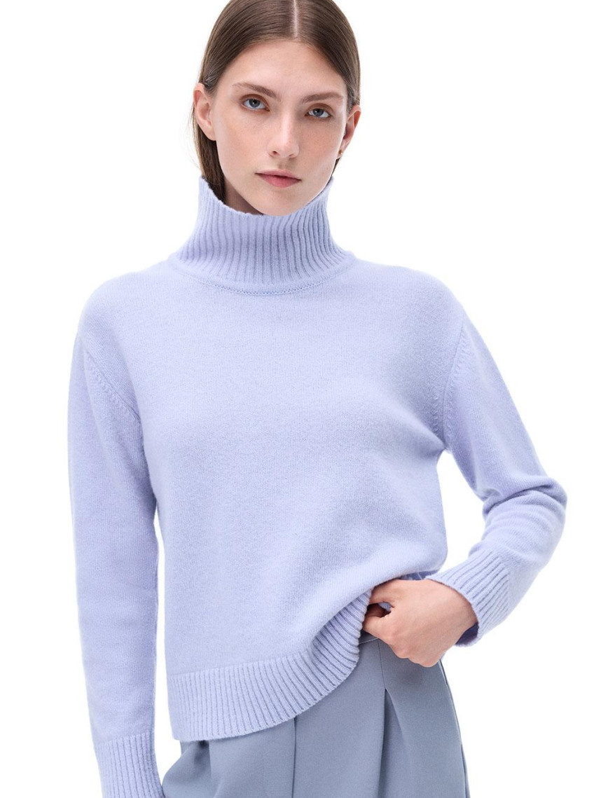 Triko Rahat Kalıp Standart Boy Düşük Kollu Dik Yaka Bebe mavısı Kazak Triko Rahat Kalıp Standart Boy Düşük Kollu Dik Yaka Bebe mavısı Kazak