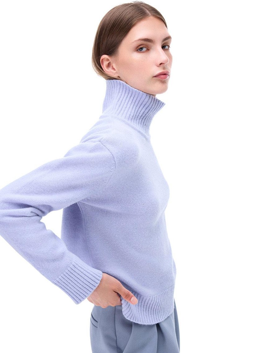 Triko Rahat Kalıp Standart Boy Düşük Kollu Dik Yaka Bebe mavısı Kazak Triko Rahat Kalıp Standart Boy Düşük Kollu Dik Yaka Bebe mavısı Kazak