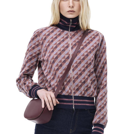 Alcors Slim Fit Geometrik Desen Standart Boy Takma Kol Yarım Dik Yaka Bordo Mont