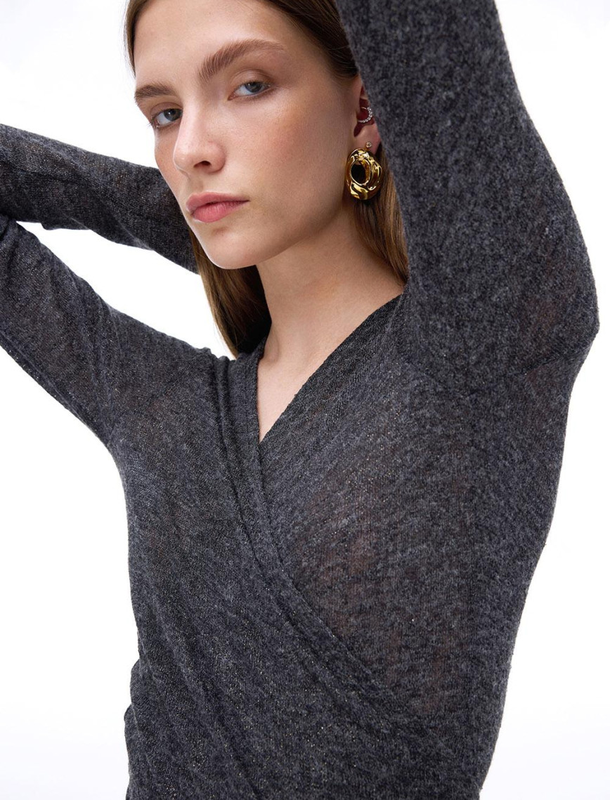 Bonnie Slim Fit Kısa Boy Takma Kol V-Yaka Antrasit Renk Kadın Hırka Bonnie Slim Fit Kısa Boy Takma Kol V-Yaka Antrasit Renk Kadın Hırka