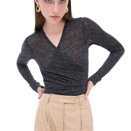 Bonnie Slim Fit Kısa Boy Takma Kol V-Yaka Antrasit Renk Kadın Hırka