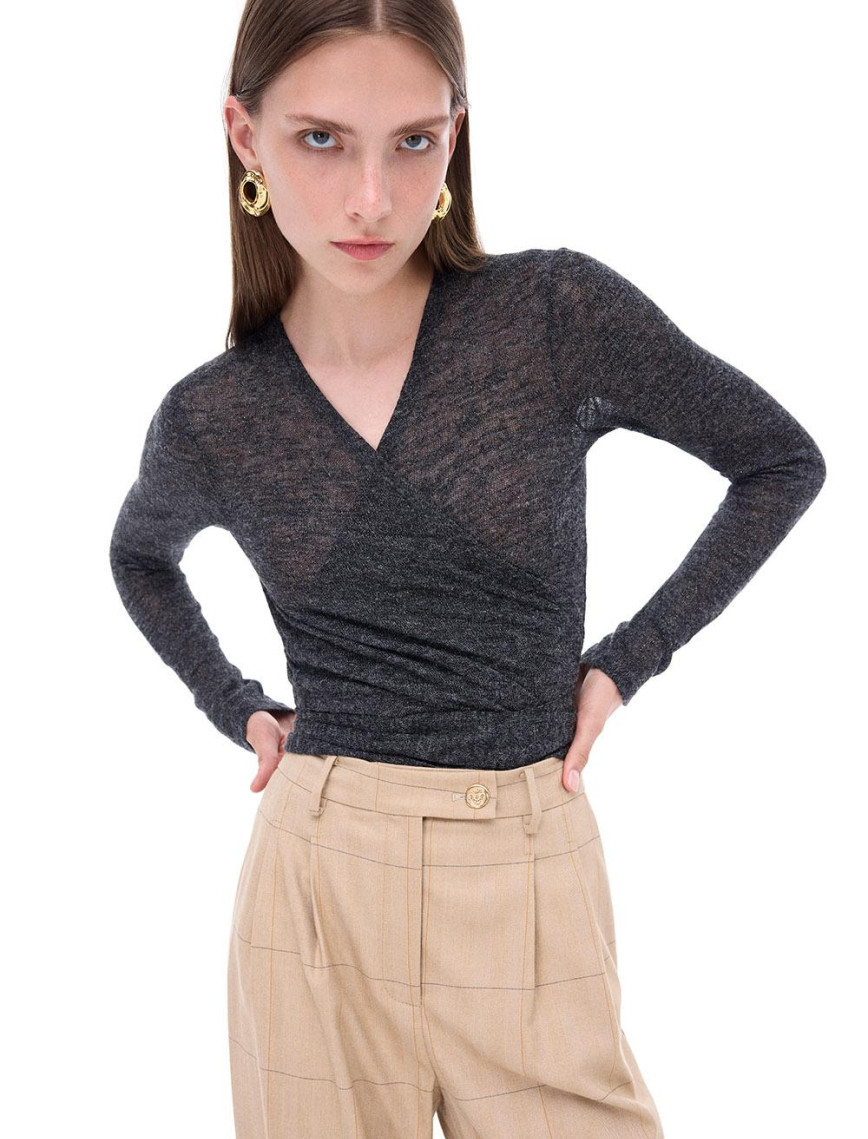 Bonnie Slim Fit Kısa Boy Takma Kol V-Yaka Antrasit Renk Kadın Hırka Bonnie Slim Fit Kısa Boy Takma Kol V-Yaka Antrasit Renk Kadın Hırka