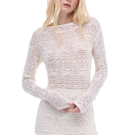 Triko Bele Oturan Baldır Boy Takma Kol Bisiklet Yaka Bej Kazak Triko Bele Oturan Baldır Boy Takma Kol Bisiklet Yaka Bej Kazak