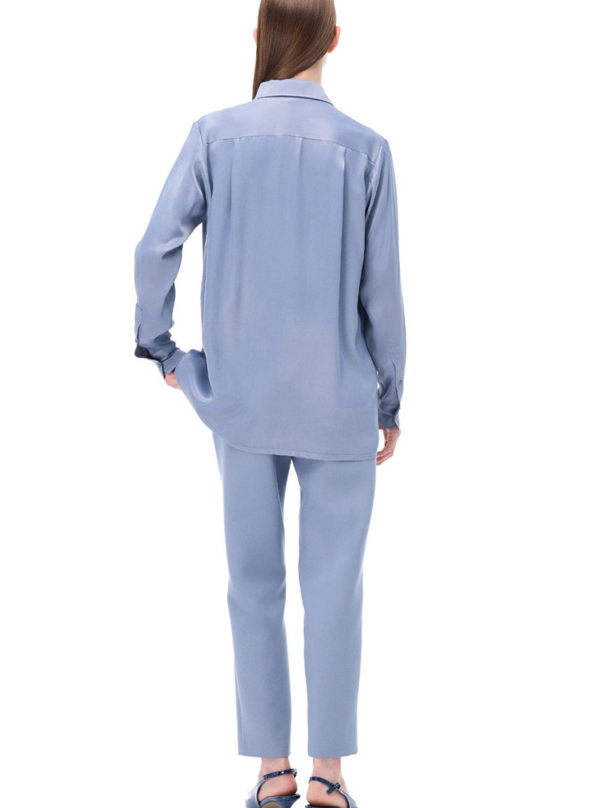 Safira Rahat Kalıp Standart Boy Takma Kol Gömlek Yaka Gri Gömlek