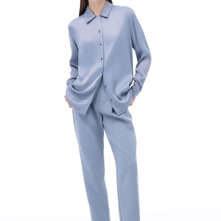 Safira Rahat Kalıp Standart Boy Takma Kol Gömlek Yaka Gri Gömlek