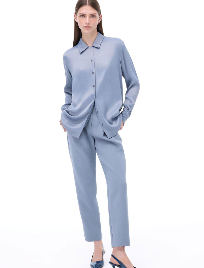 Safira Rahat Kalıp Standart Boy Takma Kol Gömlek Yaka Siyah Gömlek