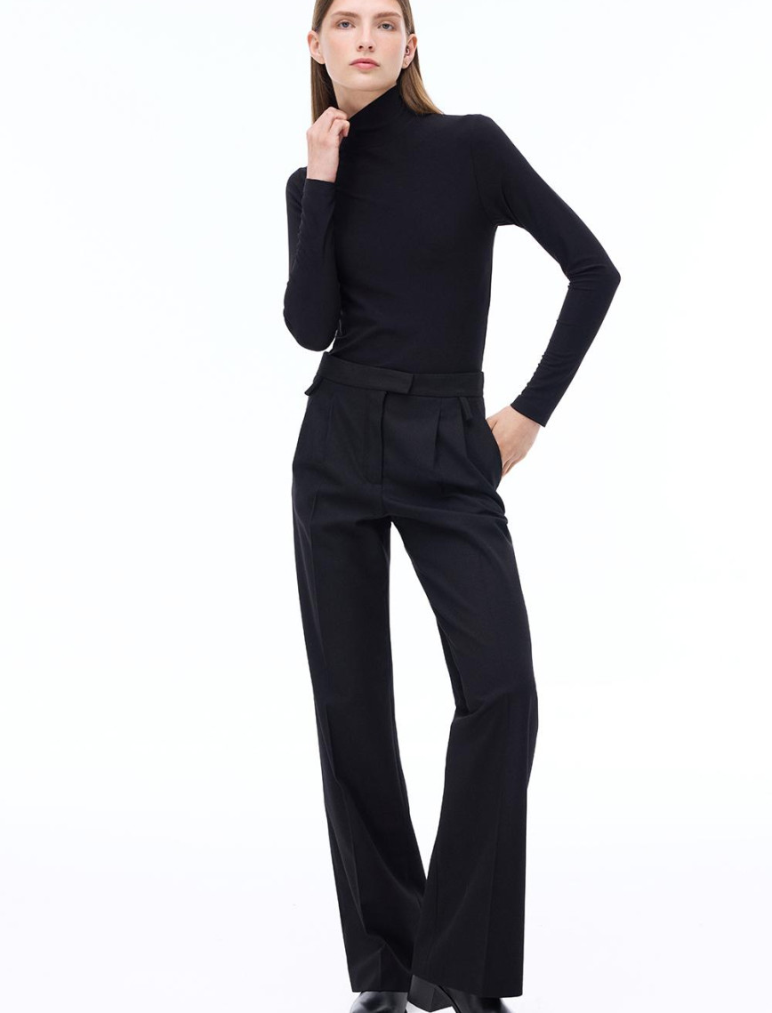 Triko Slim Fit Standart Boy Takma Kol Balıkçı Yaka Siyah Kazak