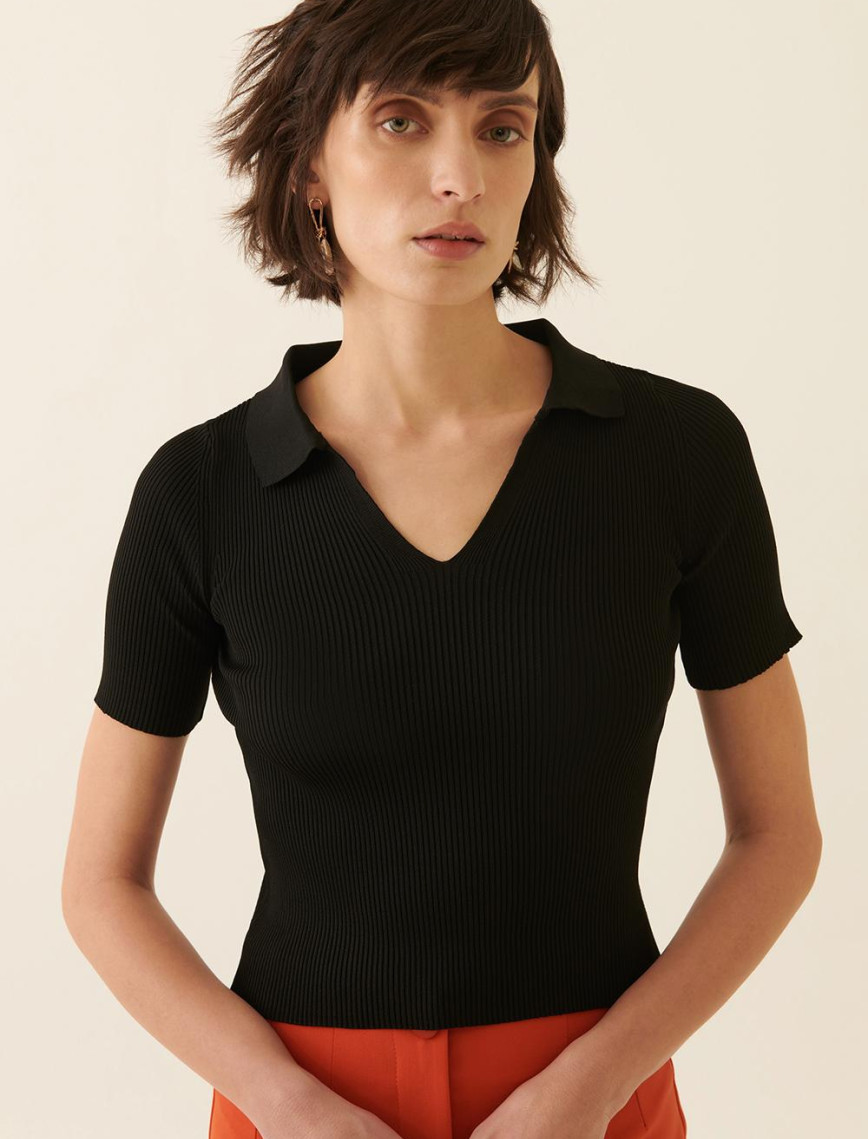 İllas Yakalı Siyah Renk Kadın Triko Bluz İllas Yakalı Siyah Renk Kadın Triko Bluz