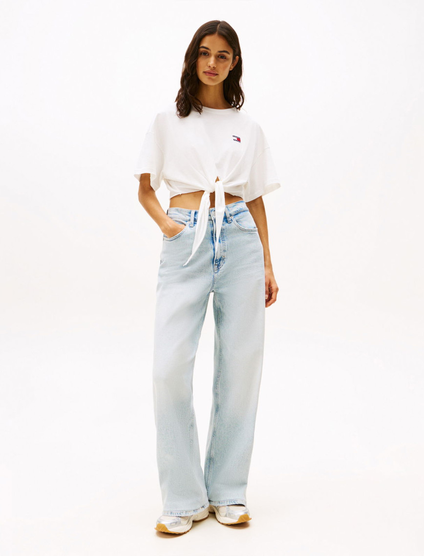 Tommy Jeans Reg Waist Tie Badge Ext Kadın Beyaz T-Shirt