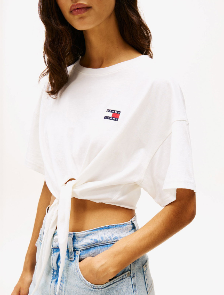 Tommy Jeans Reg Waist Tie Badge Ext Kadın Beyaz T-Shirt