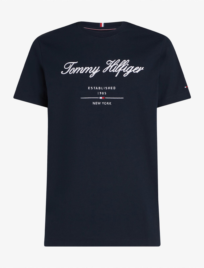 Tommy Hilfiger Script Logo Erkek Mavi T-Shirt Tommy Hilfiger Script Logo Erkek Mavi T-Shirt