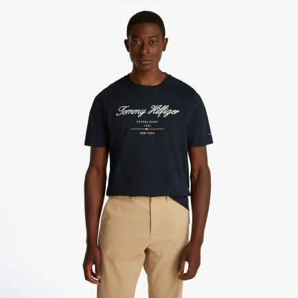 Tommy Hilfiger Script Logo Erkek Mavi T-Shirt Tommy Hilfiger Script Logo Erkek Mavi T-Shirt