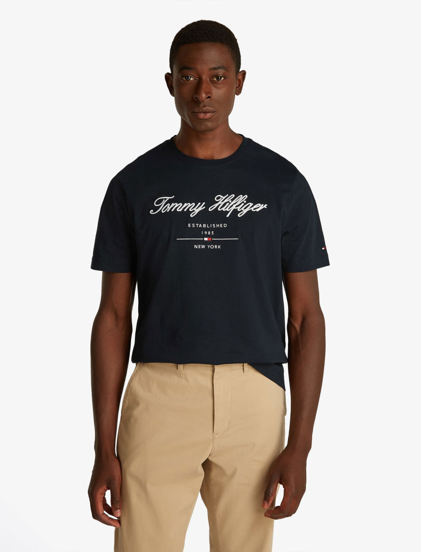 Tommy Hilfiger Script Logo Erkek Mavi T-Shirt Tommy Hilfiger Script Logo Erkek Mavi T-Shirt