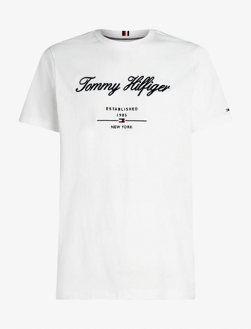 Tommy Hilfiger Script Logo Erkek Beyaz T-Shirt Tommy Hilfiger Script Logo Erkek Beyaz T-Shirt