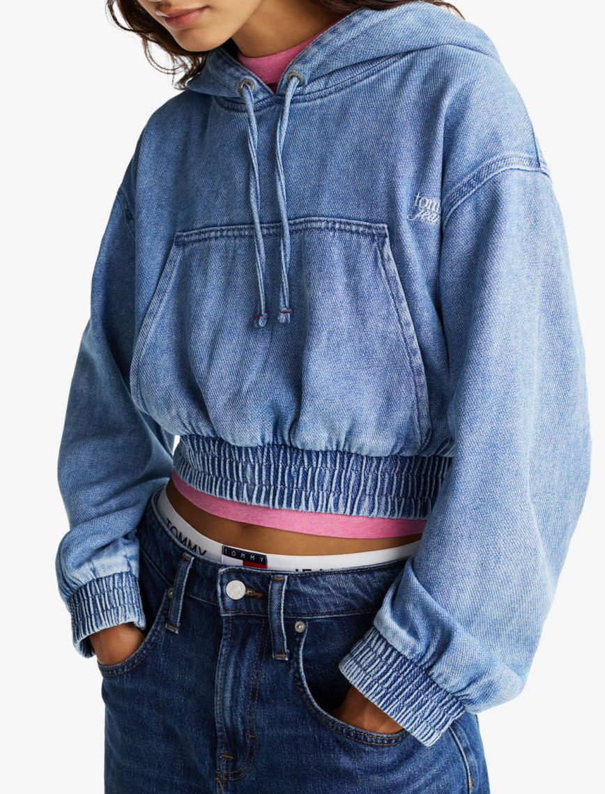 Tommy Hilfiger Tjw Denim Cropped Kadın Mavi Hoodie Tommy Hilfiger Tjw Denim Cropped Kadın Mavi Hoodie