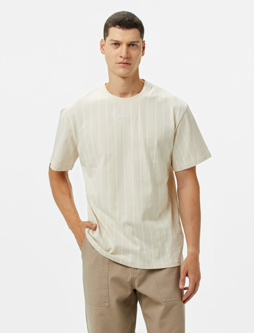 Karl Kani Small Signature Essential Pinstripe Erkek Krem T-Shirt