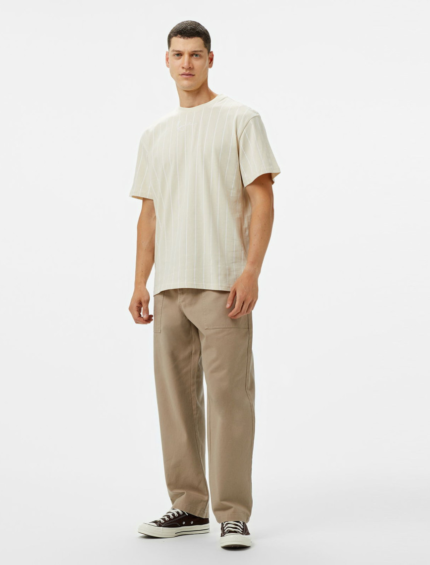 Karl Kani Small Signature Essential Pinstripe Erkek Krem T-Shirt