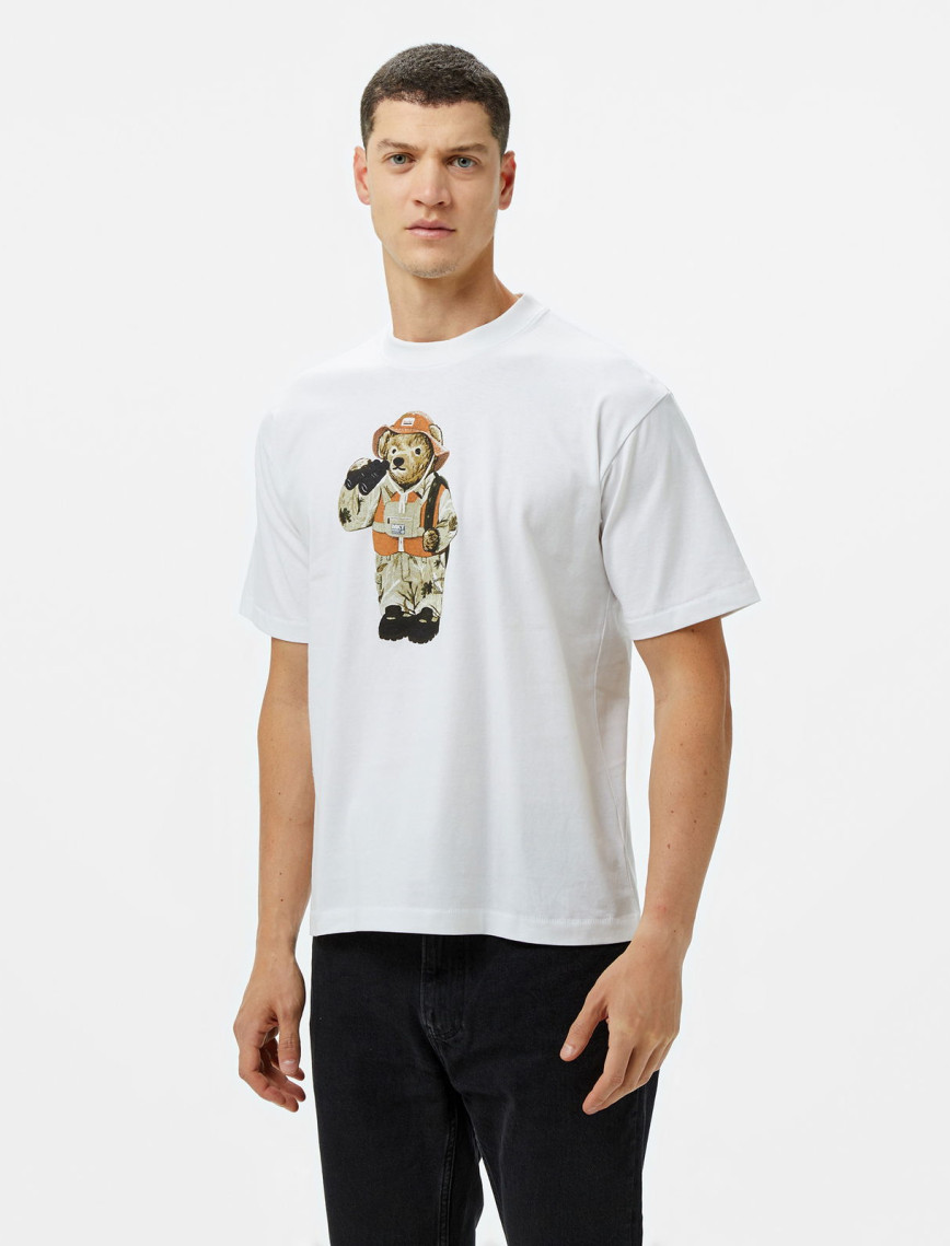 Market Hunter Bear Erkek Beyaz T-Shirt